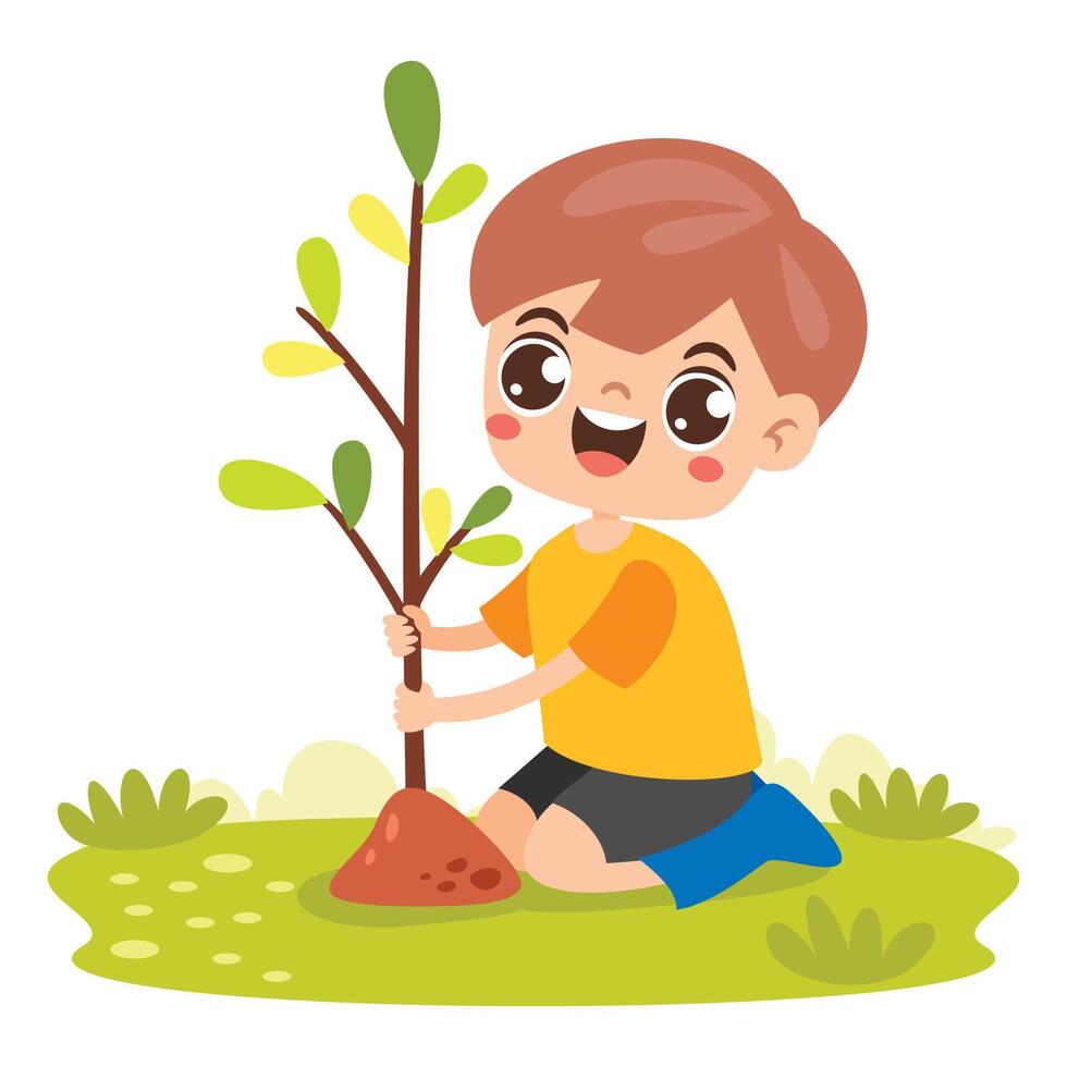Boy planting a young tree vector