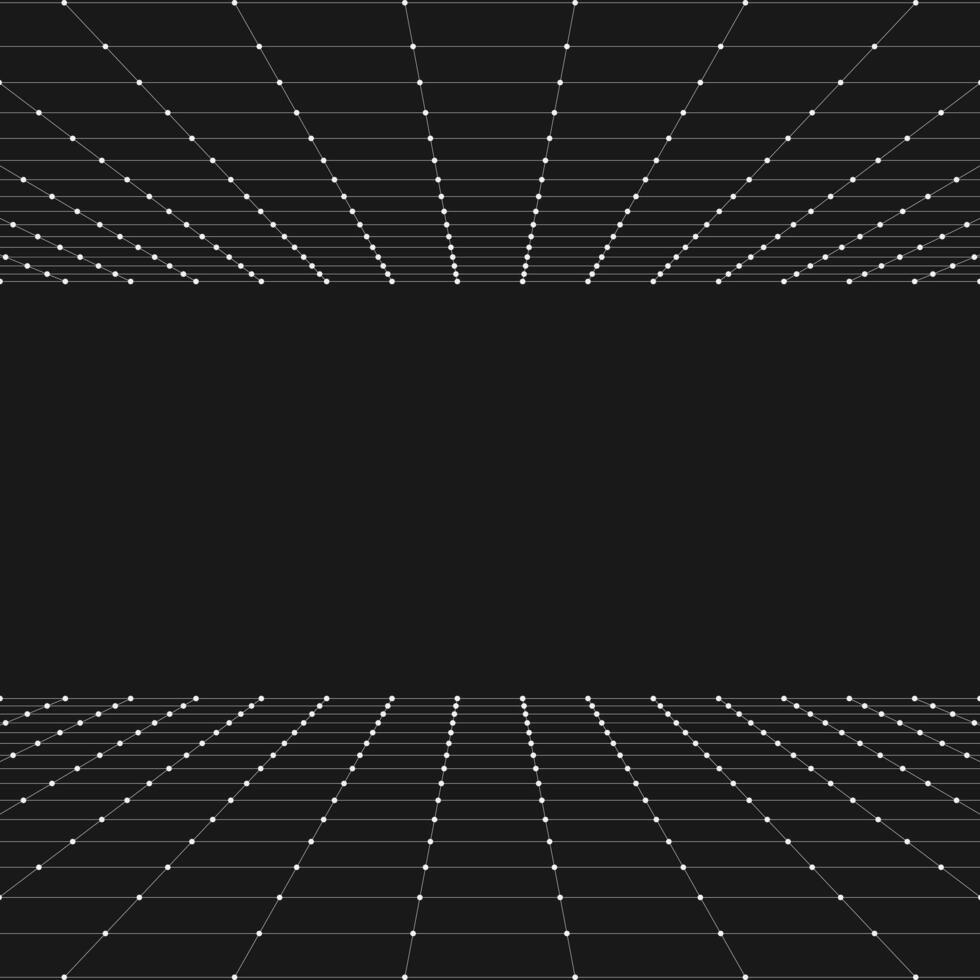 Black background with perspective grid lines creating a square pattern. illustration vector