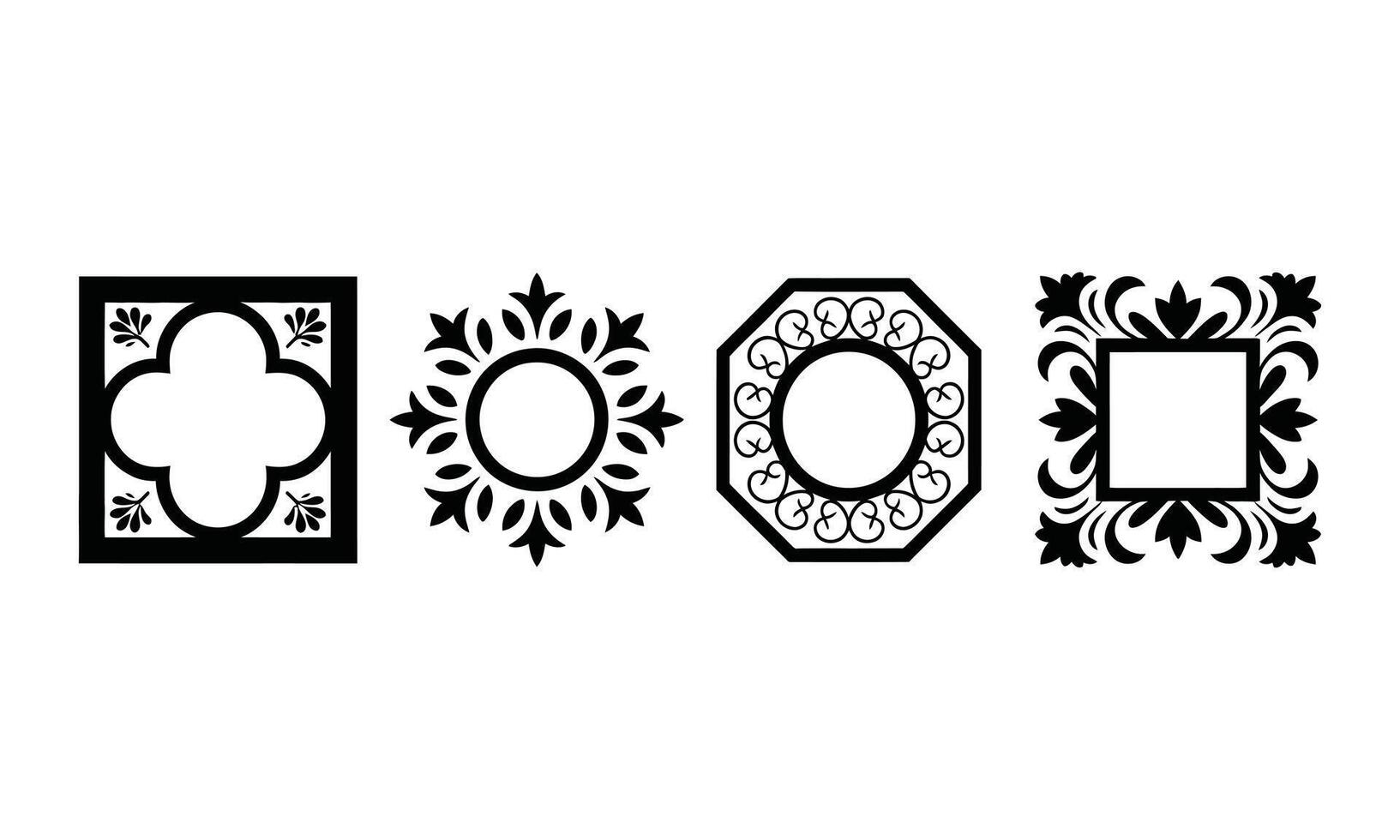 Azulejos decorative borders collection silhouette vector