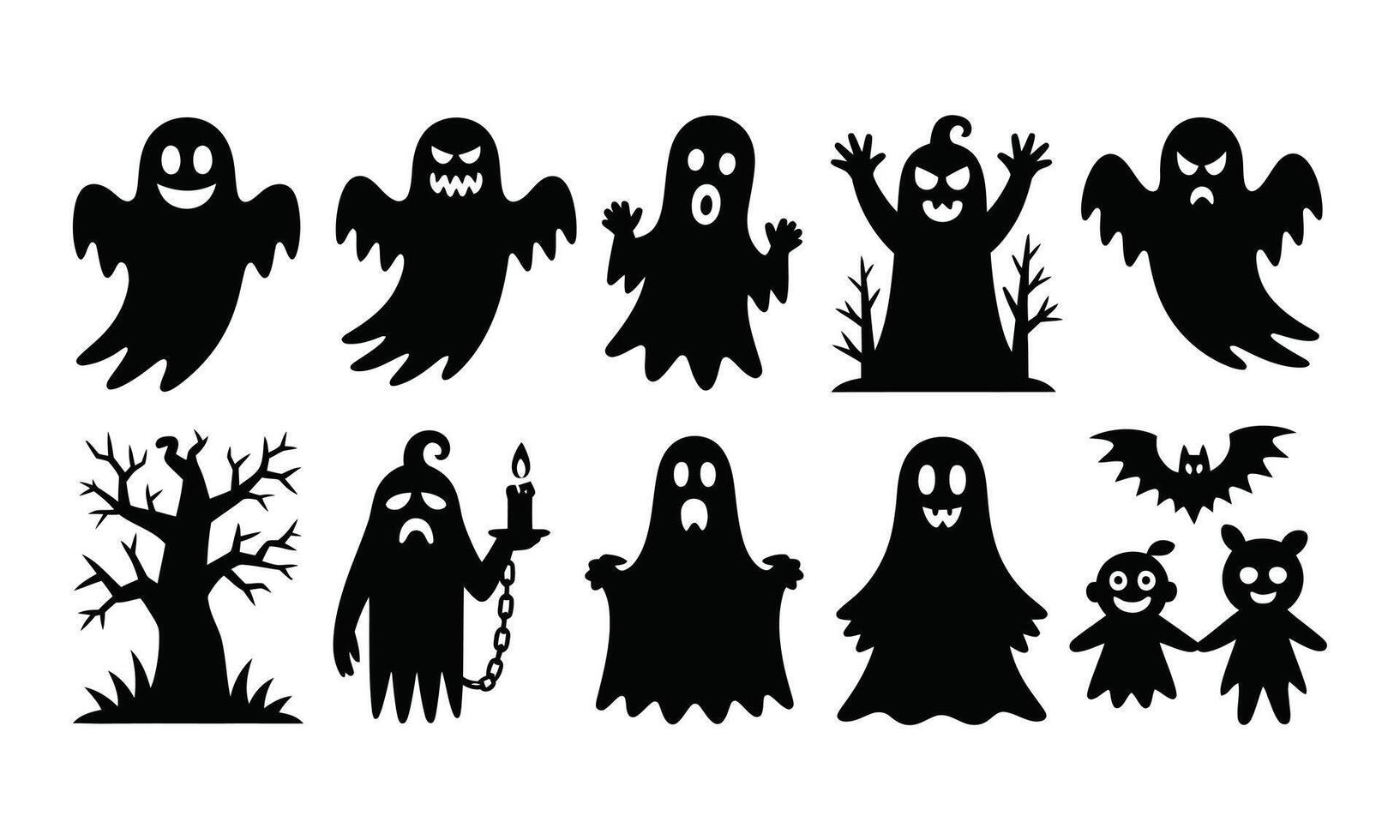 Collection of ghostly figures silhouette vector