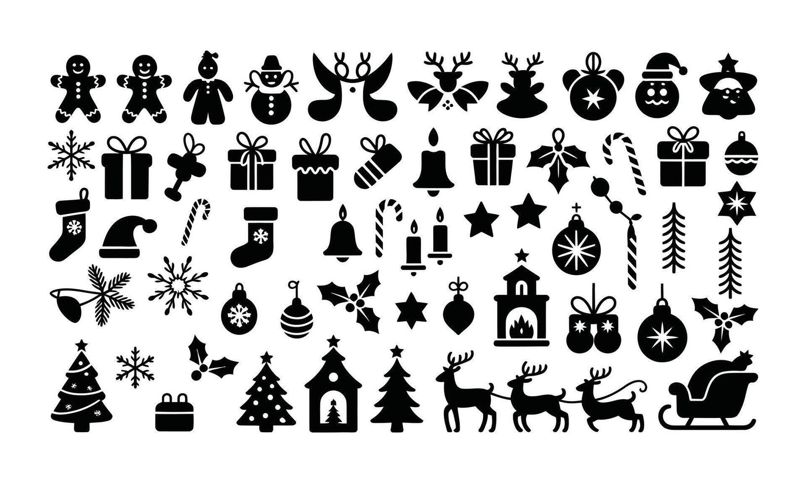 Christmas holiday icon collection silhouette vector