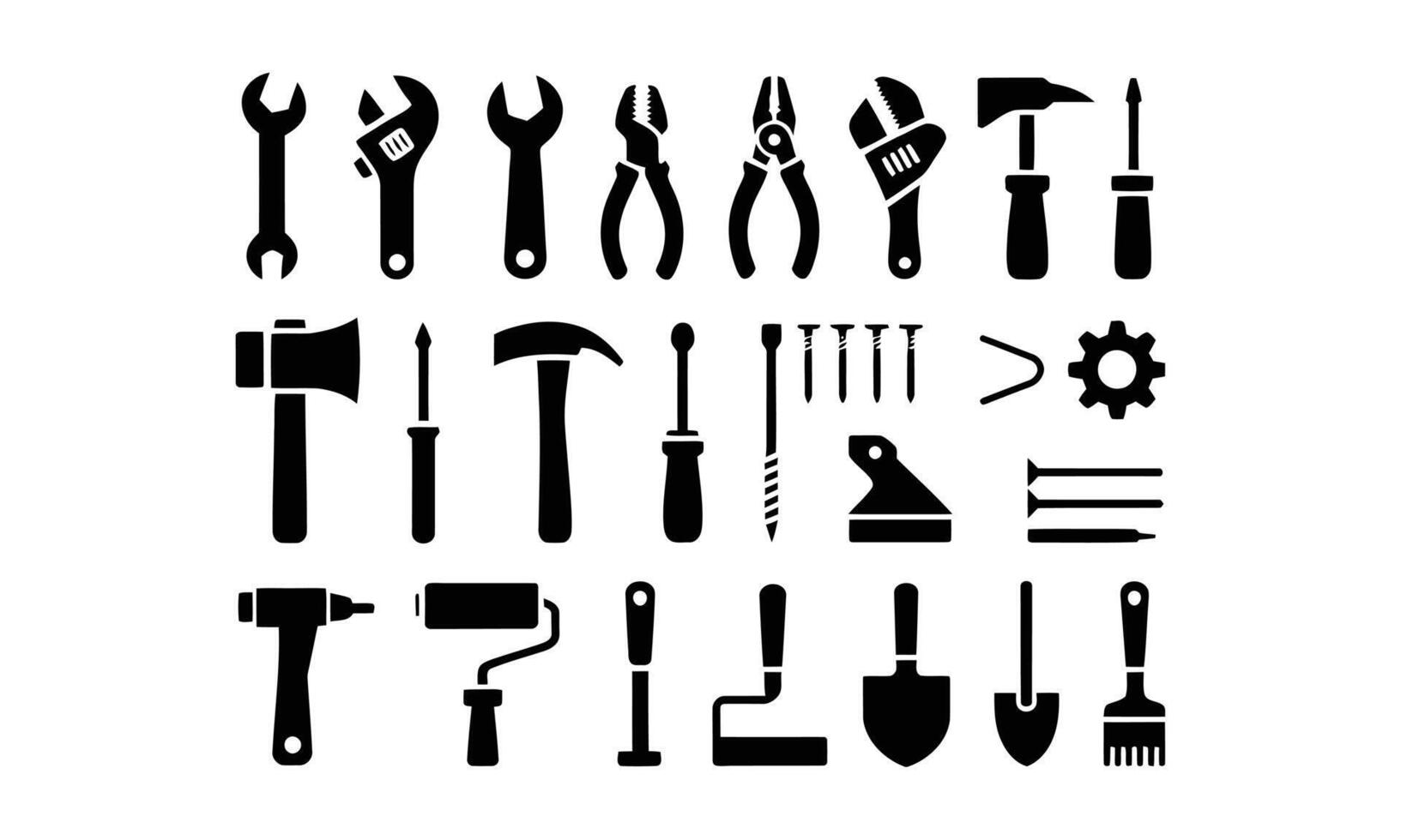 Set of hand tool icons silhouette vector
