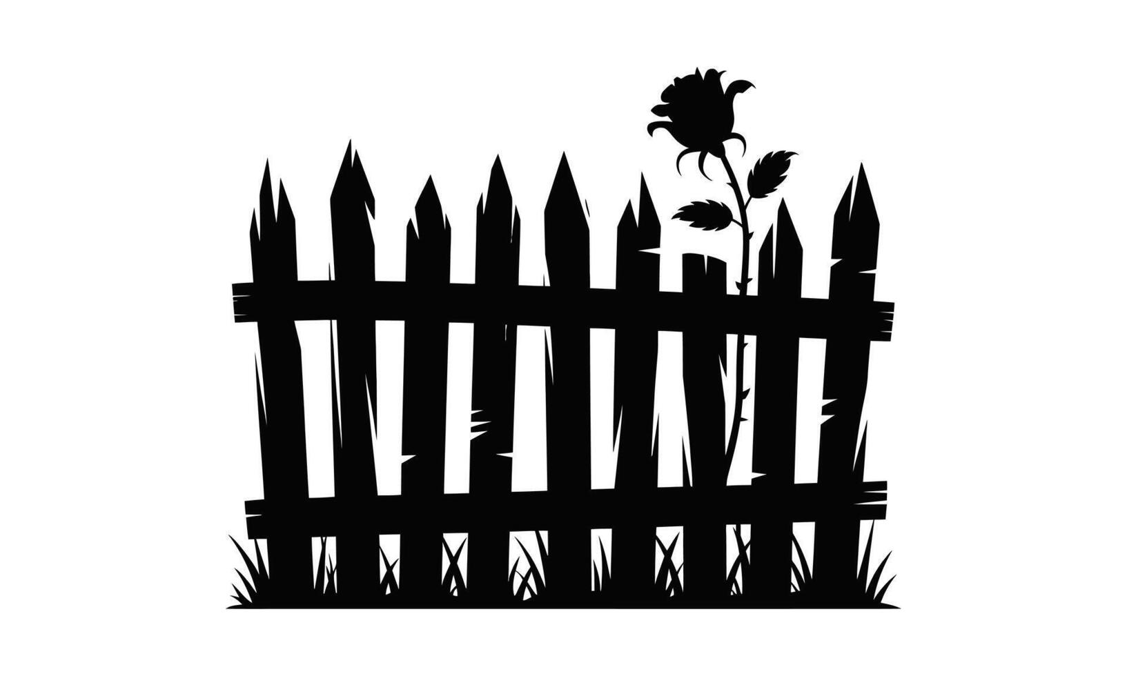 Rose and garden fence silhouette vector