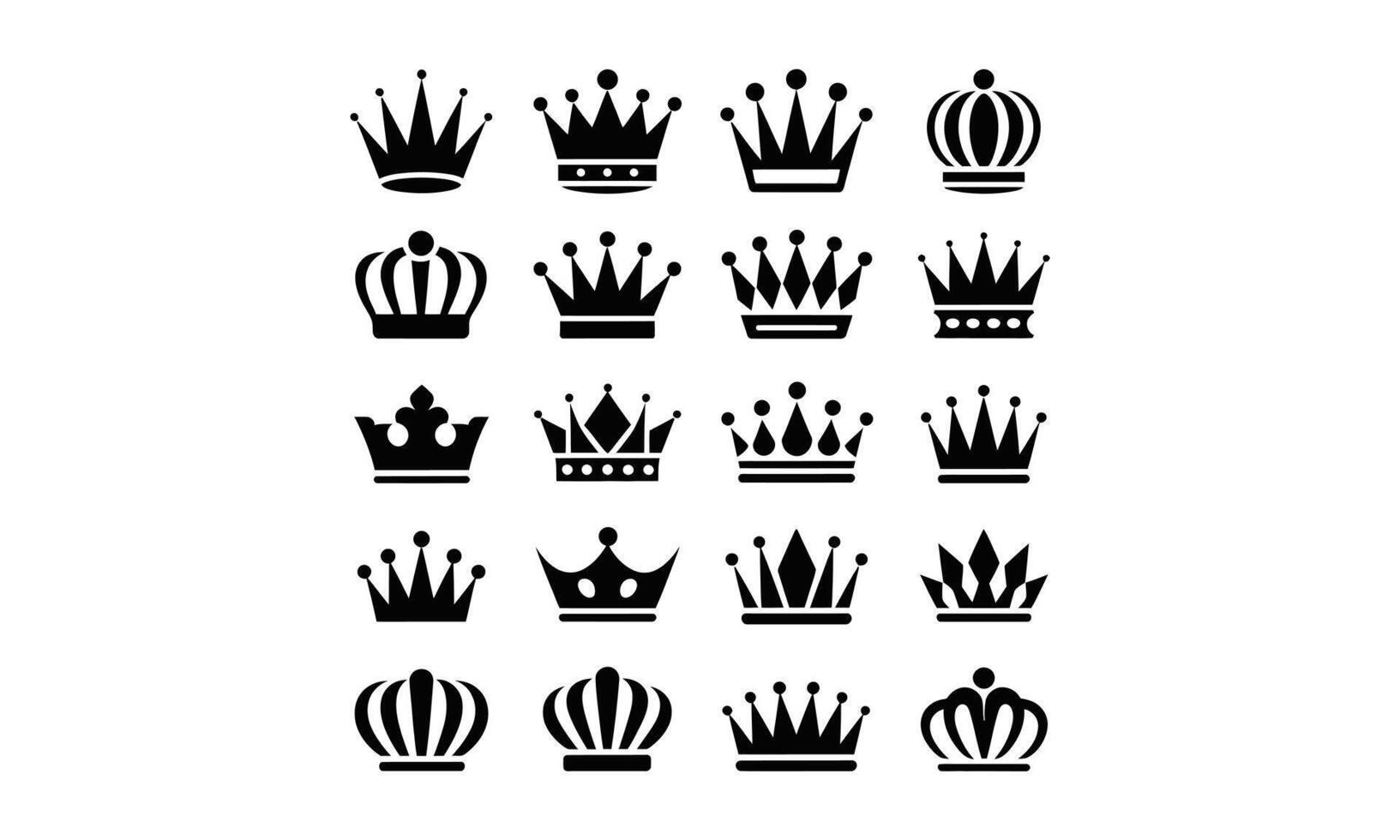 Royal crown collection design elements silhouette vector