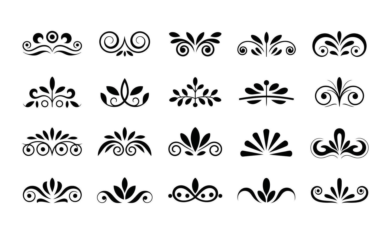 Floral ornament icon set silhouette vector
