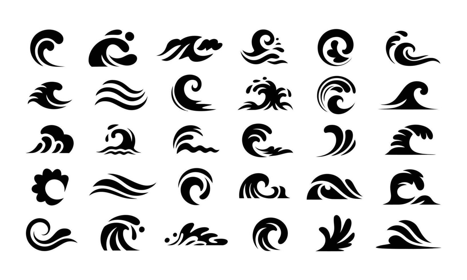 Abstract wave pattern icon set silhouette vector
