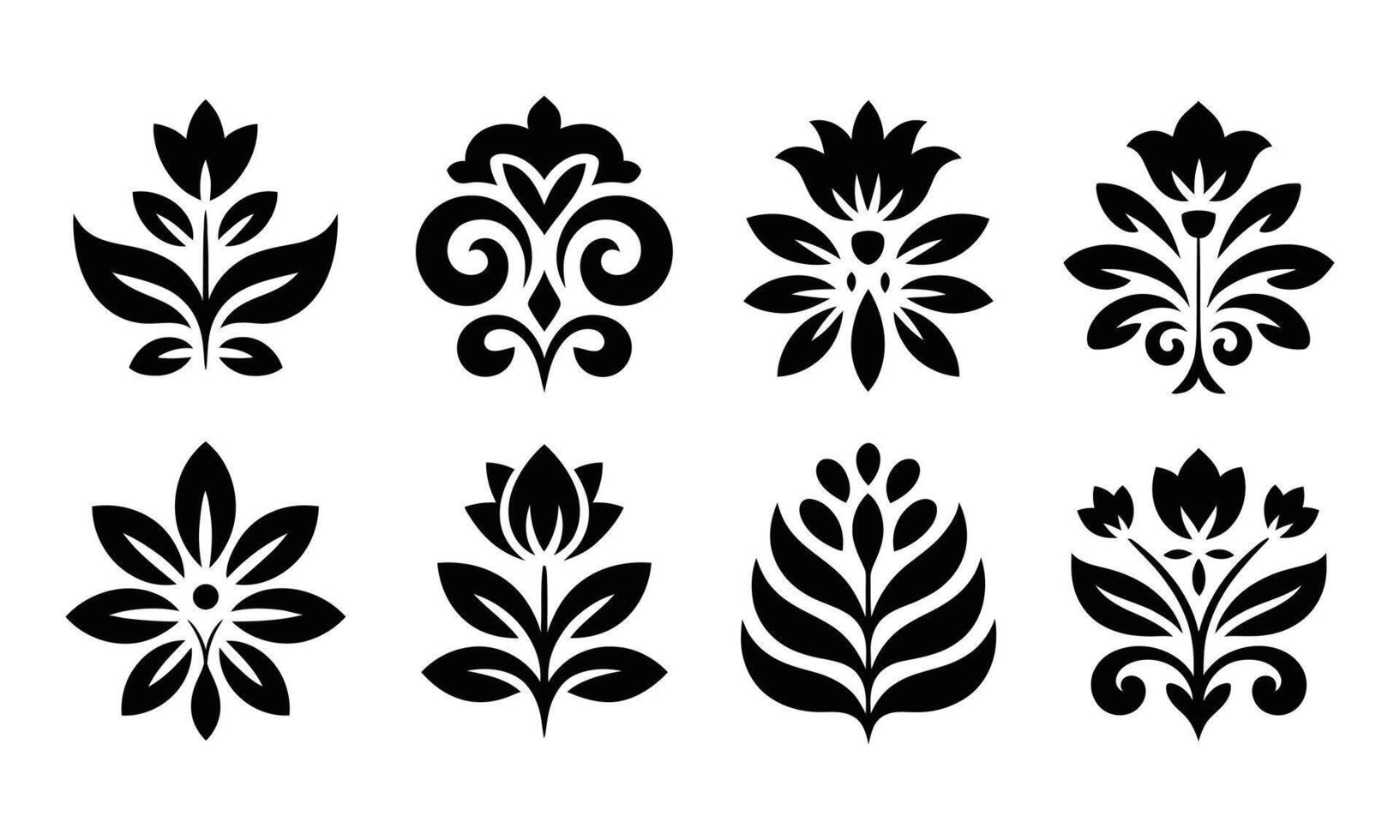 Floral icon set silhouette vector