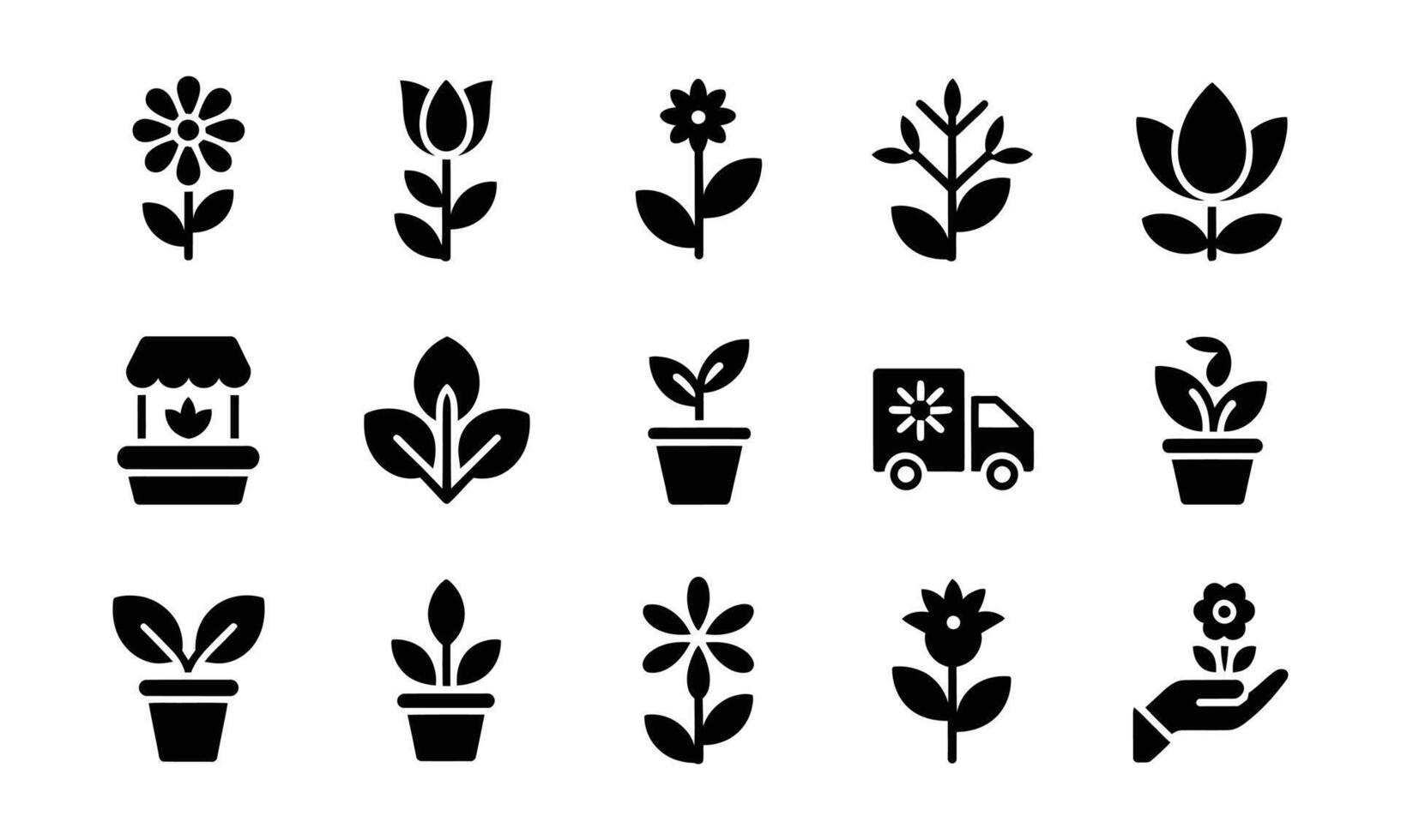 Collection of floral icons silhouette vector