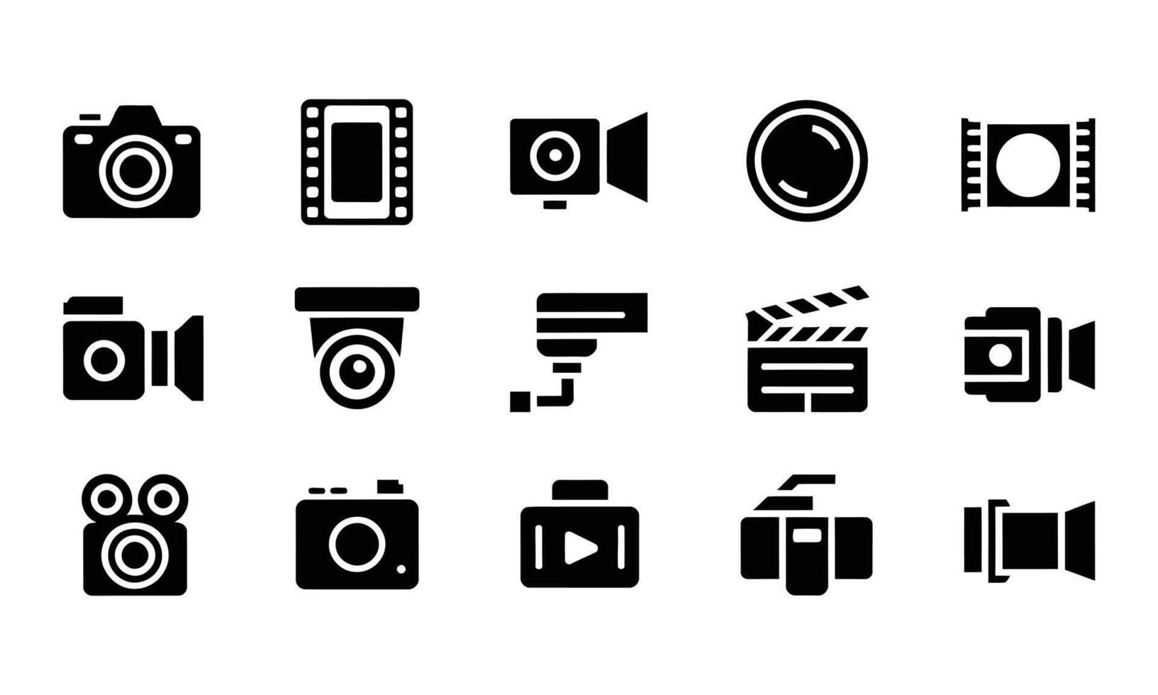 Collection of camera equipment icons silhouette vector