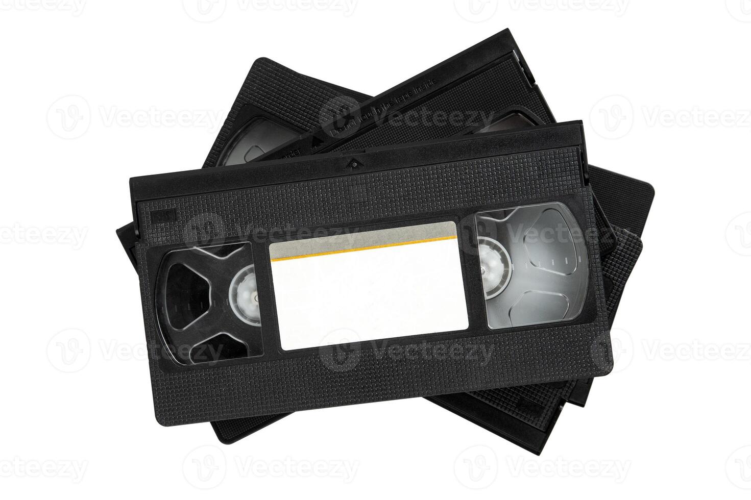 Vintage VHS videotapes isolated on white background photo