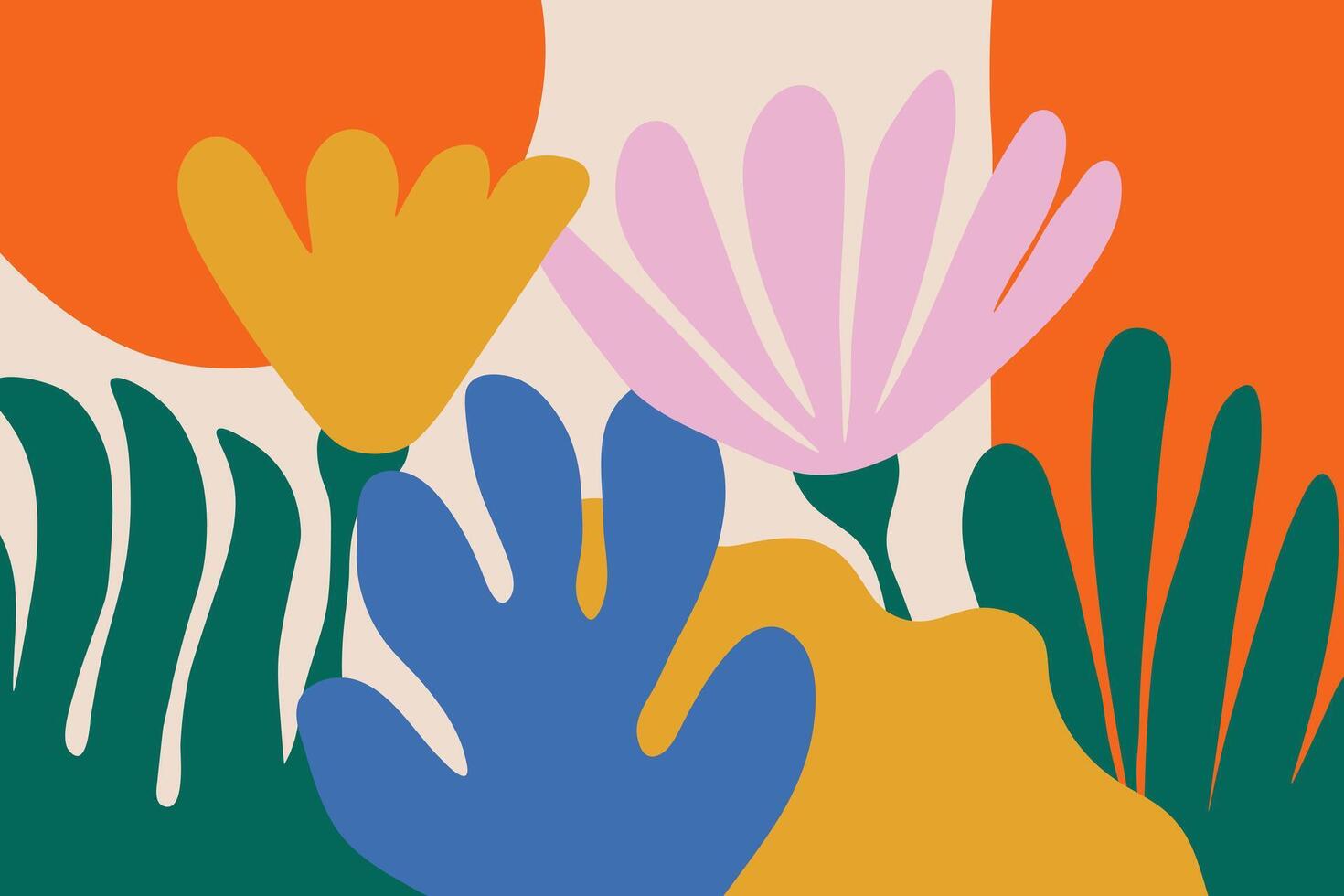 Abstract hand drawn flowers in bright colors. Floral doodle art design. Trendy banner template with copy space vector