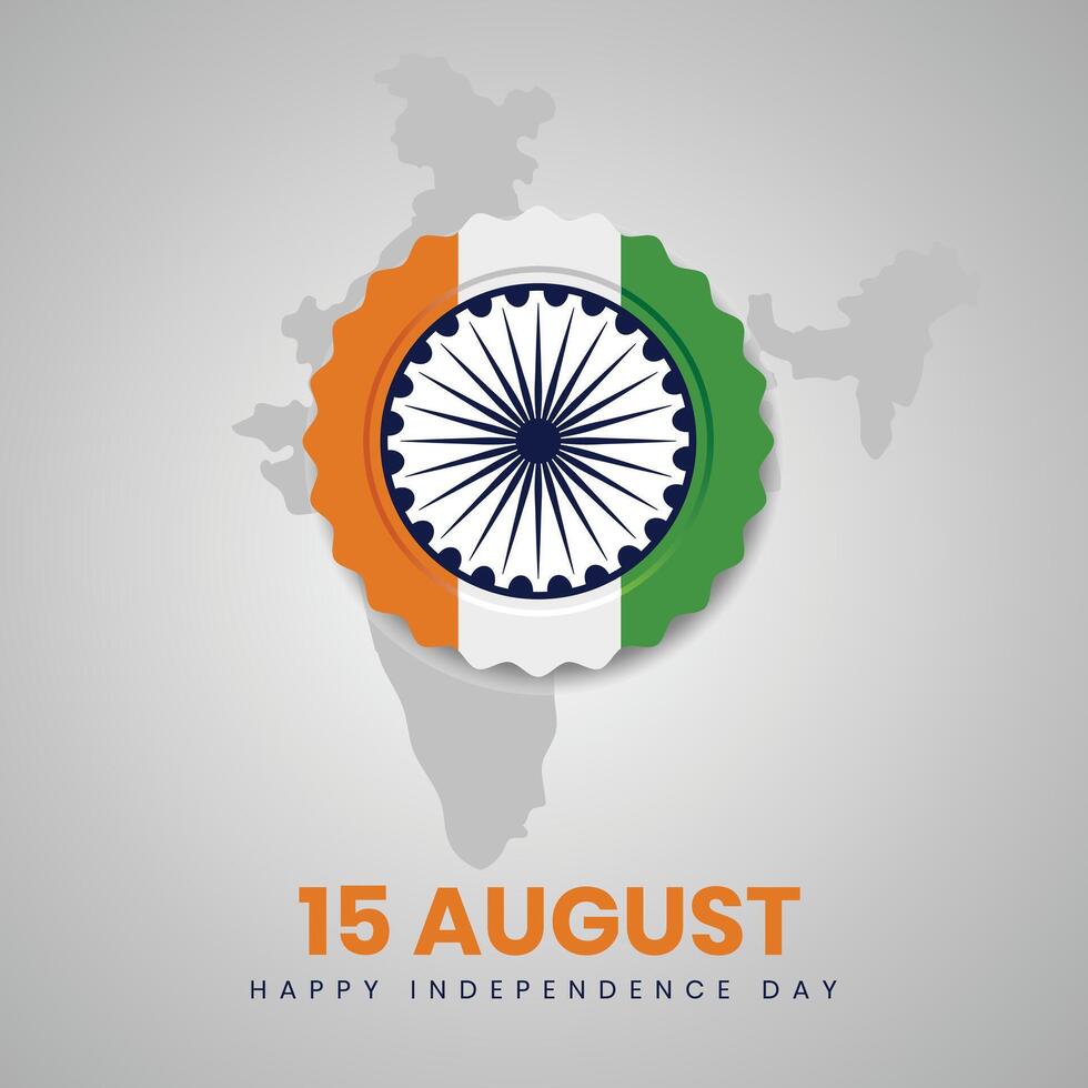 Indian Independence Day Celebration with Tricolor Emblem and Map - 15 August vector