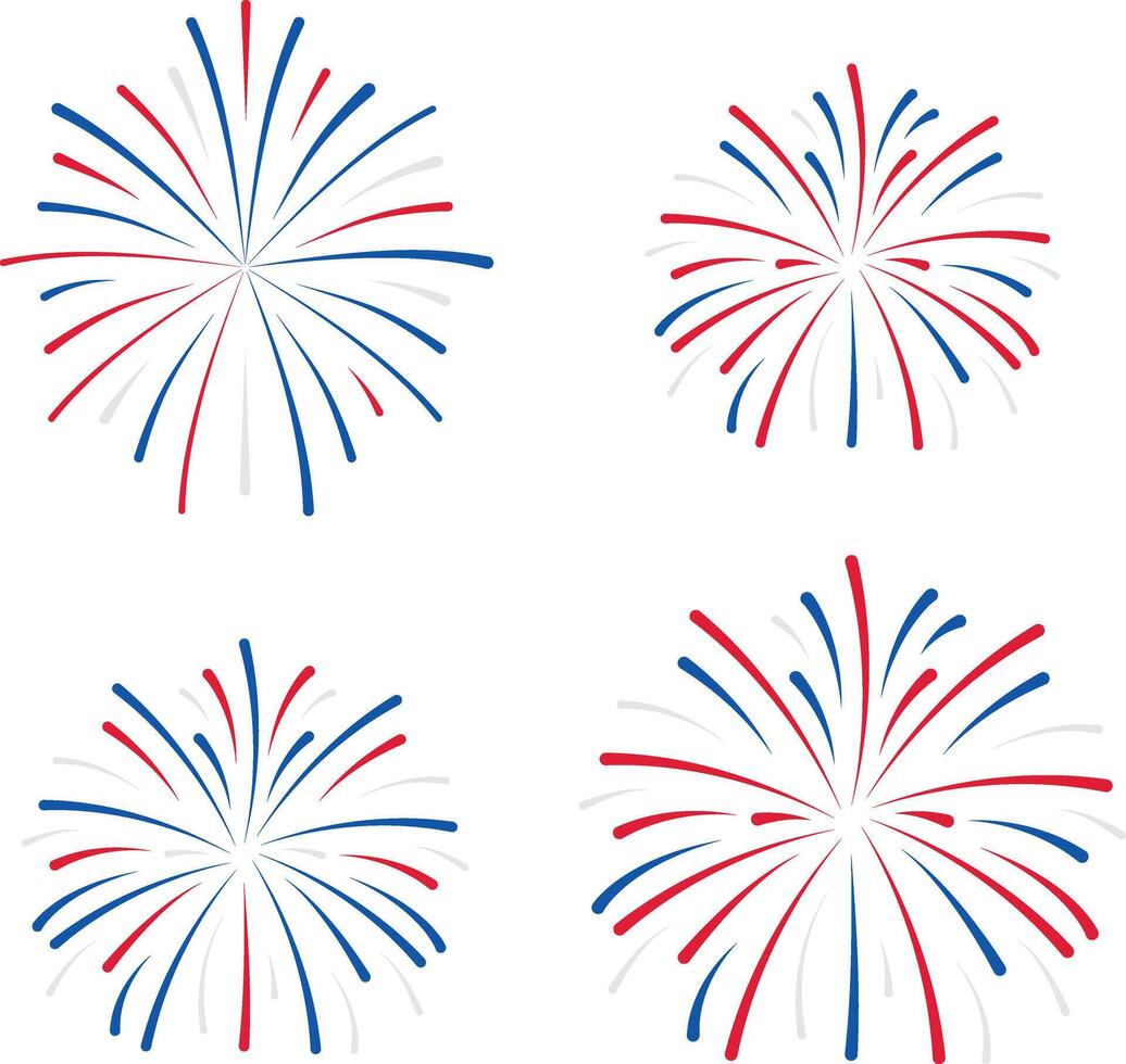 Set of Red and Blue Fireworks Bursting vector