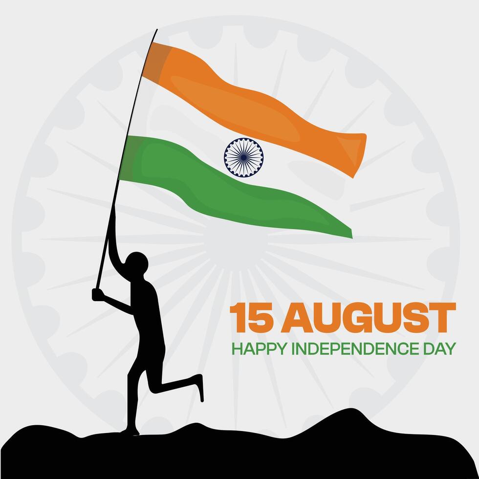 15 August Indian Independence Day Celebration Silhouette with National Flag vector