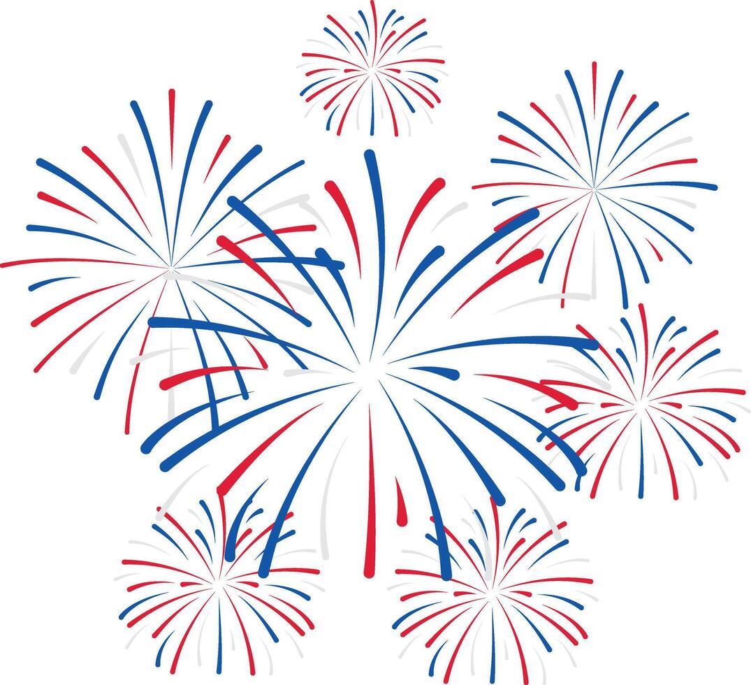 Red and Blue Fireworks Bursting in Sky vector
