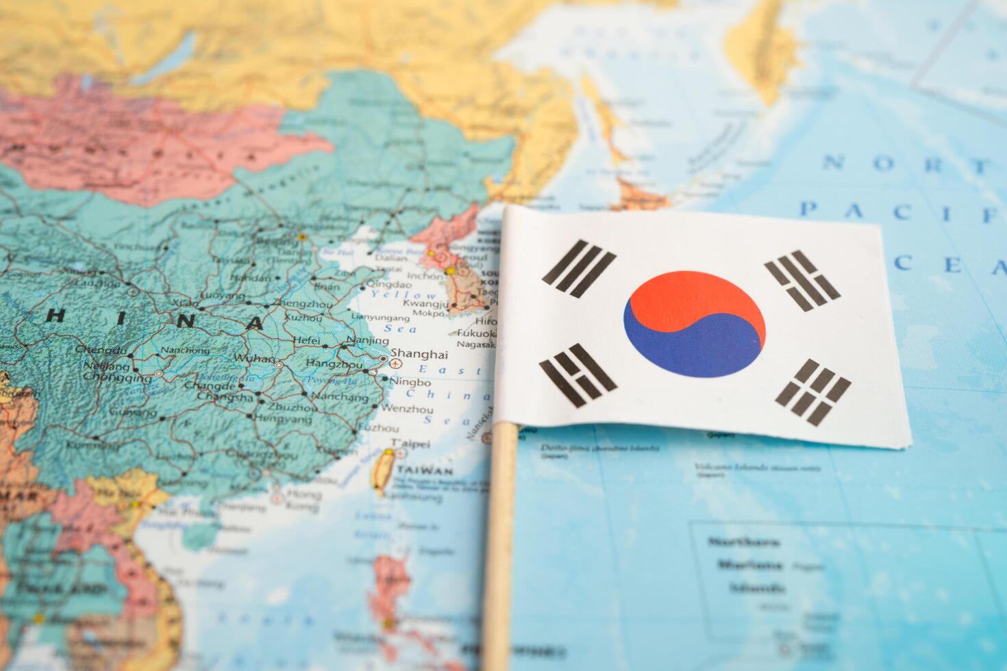 December 7, 2023, South Korea flag on world map. photo