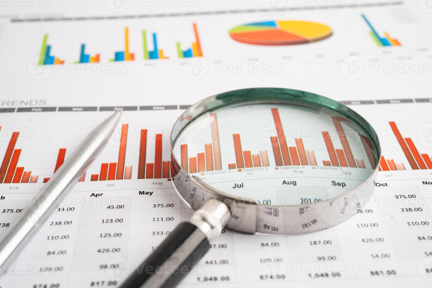 Magnifying glass spreadsheet graph photo