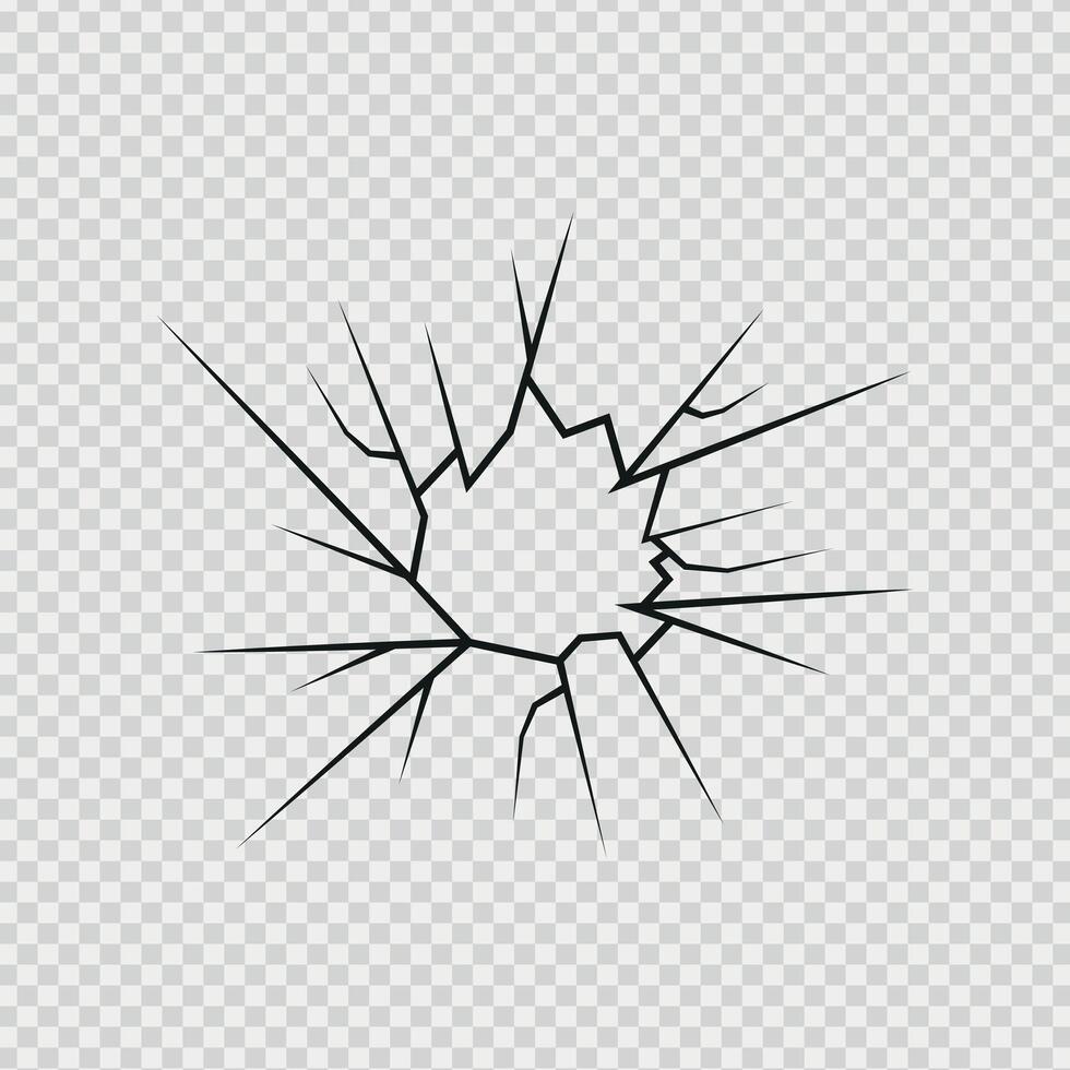 Crack shot in glass linear crack breaks, broken glass or ice, illustration abstract patterns vector
