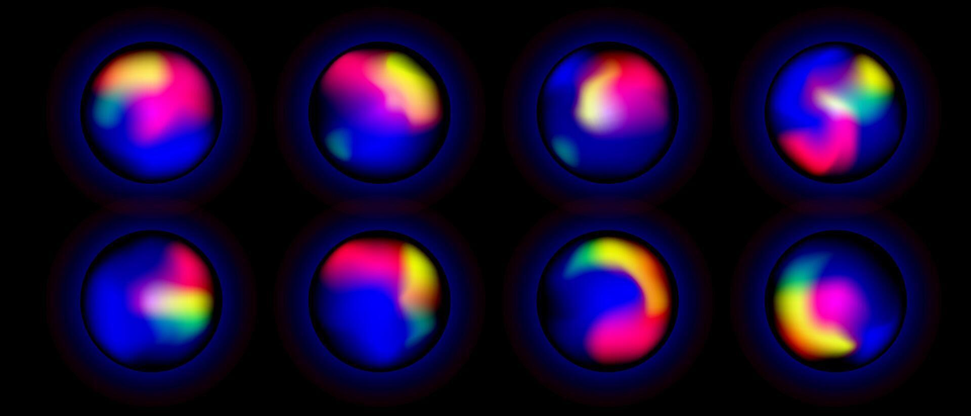 Magic sphere orb energy balls glowing neon glow on black background set vector