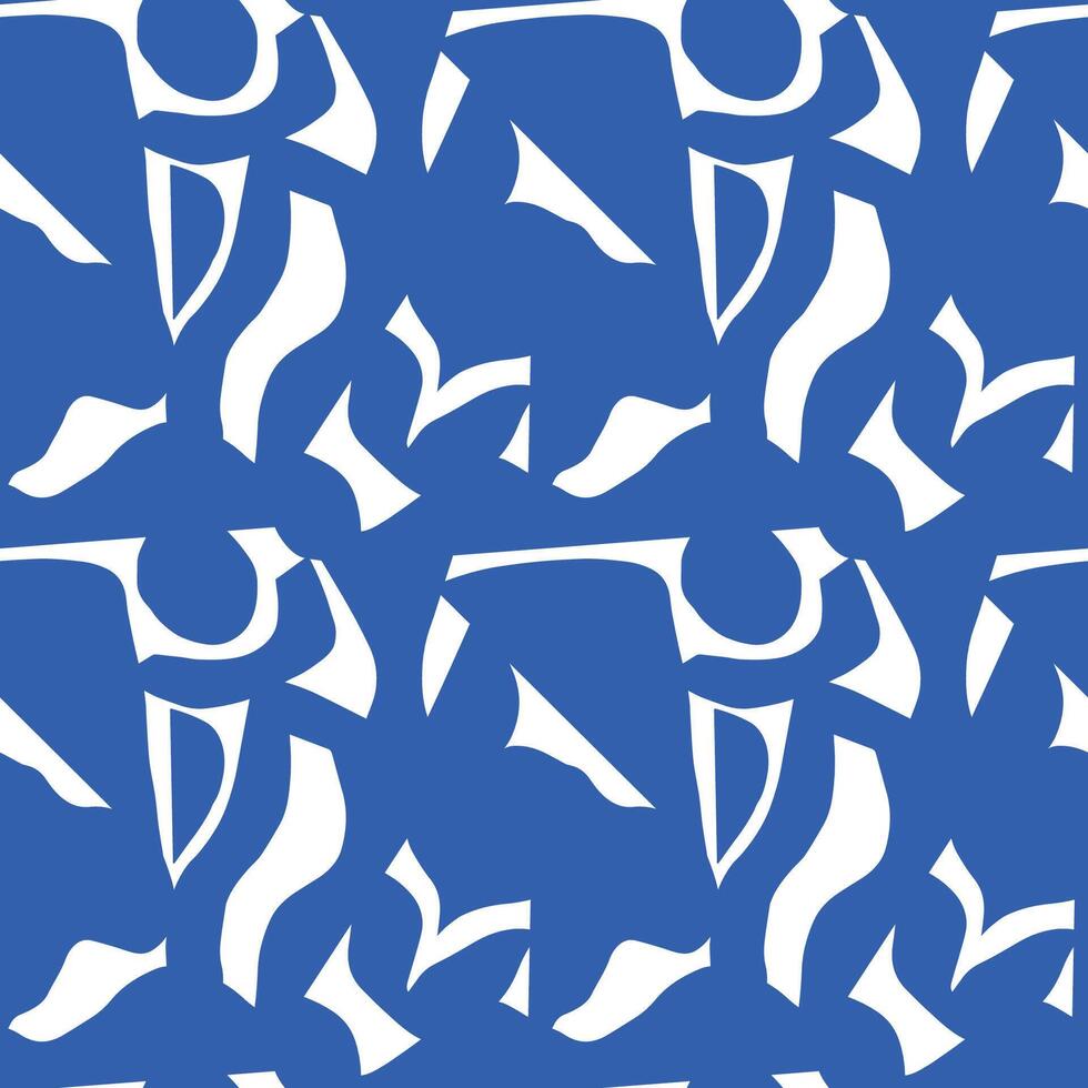 Abstract seamless pattern with organic cut out shapes. Modern monochromatic collage with artistic silhouettes in blue and white. Perfect for wrapping paper, wallpaper, textile, fabric, packaging vector