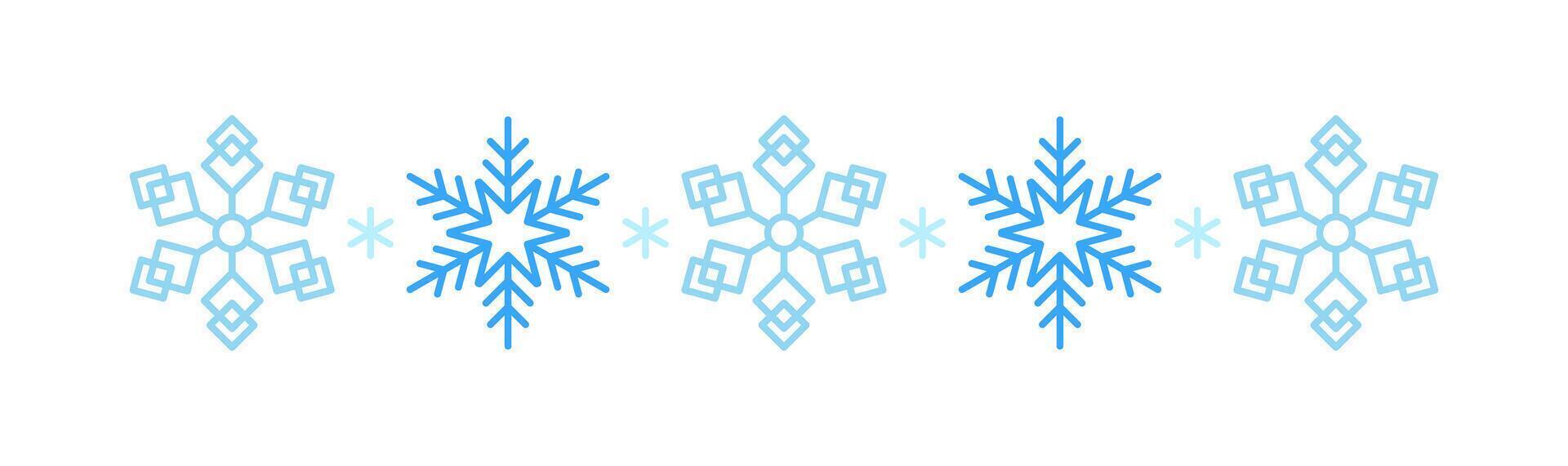 Winter snow icon divider with blue snowflakes on a background. Festive Christmas banner, New Year card. Symbol of frosty whether and happy holidays. illustration vector