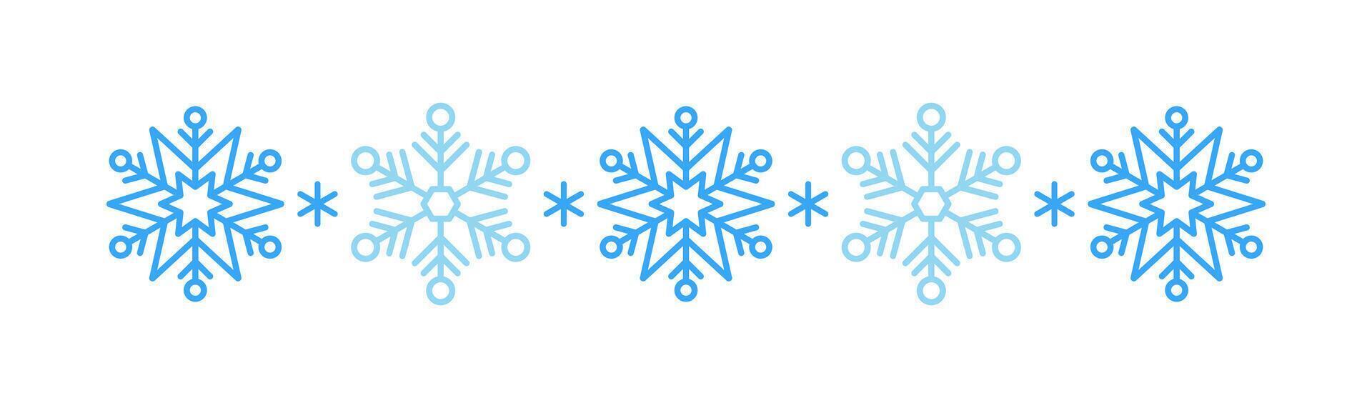 Winter snow icon divider Symbol blue snowflakes on a white background. Festive Christmas banner, New Year card. frosty of with whether and happy holidays. illustration vector