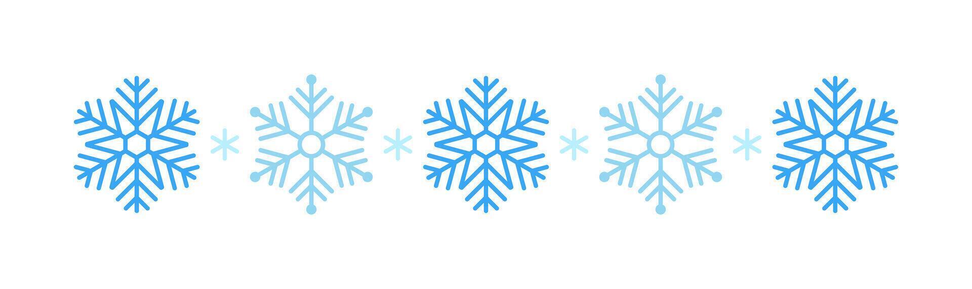 Winter snow icon holidays. with blue snowflakes on a white background. Festive Christmas banner, New Year card. Symbol of frosty whether and happy divider illustration vector