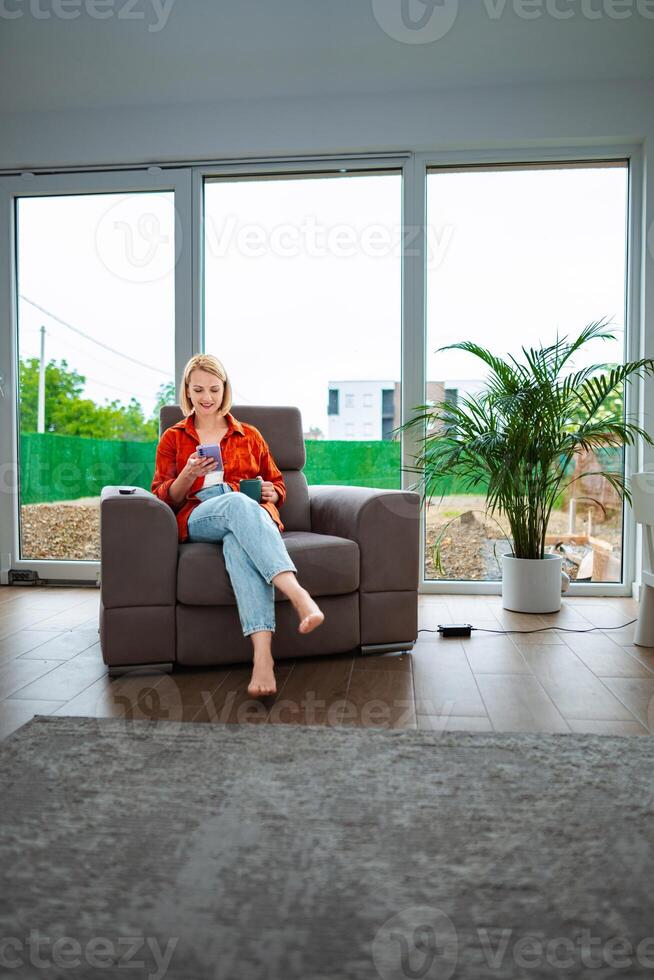 Relaxing afternoon in a cozy modern living space photo