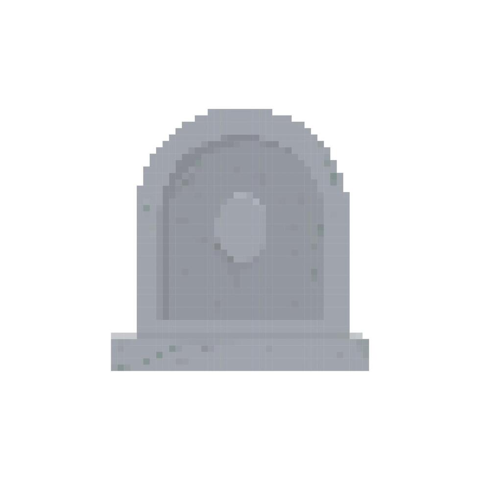 Pixel tombstone icon in retro 8 bit style with gray curved shape vector