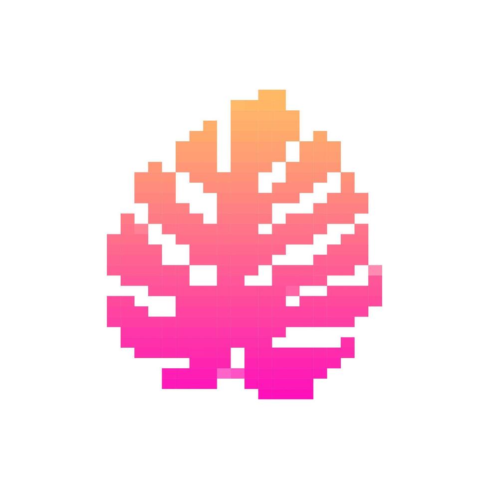 Mosaic pixel leaf icon featuring vibrant gradient in retro 8 bit style for digital design vector