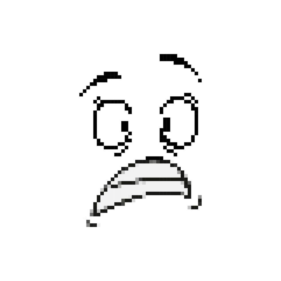 Mosaic pixel art surprised face icon with expressive eyes and open mouth in 8 bit style vector