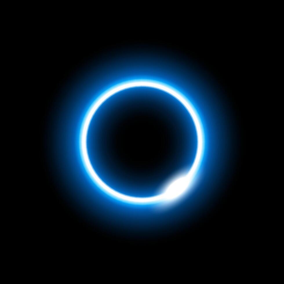 Neon blue circle with bright glow representing futuristic energy loop and tech element vector