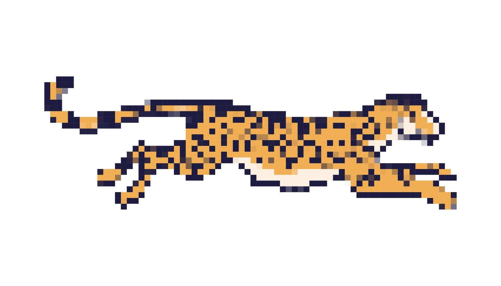 Mosaic pixel art cheetah in motion captures speed and dynamism in retro 8 bit style vector