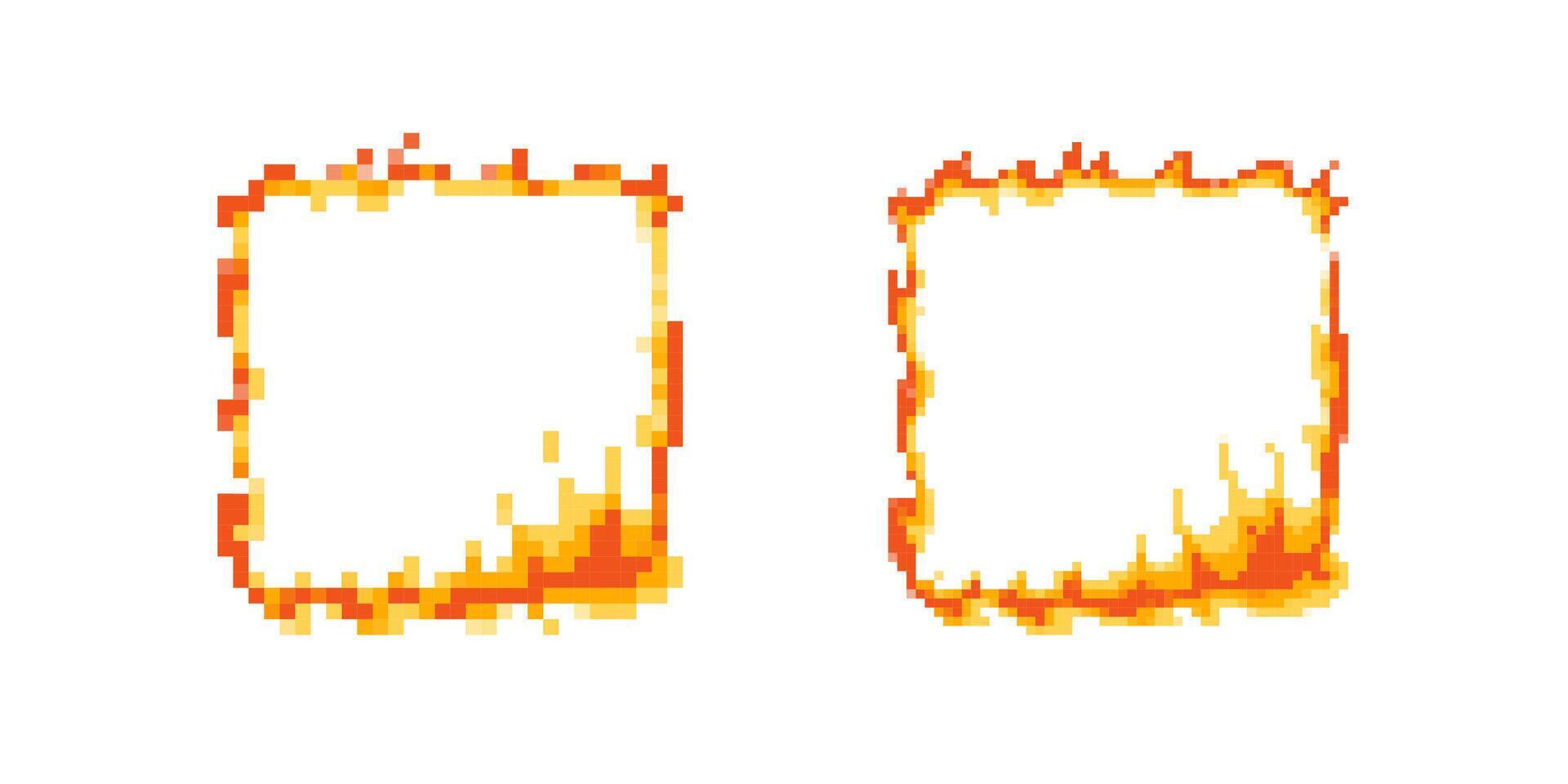 Mosaic flame pixel art icon with fire border edges for retro game ...