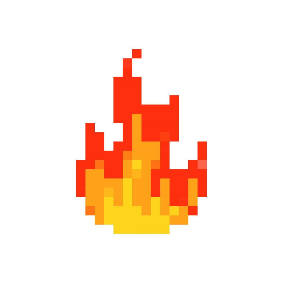 Mosaic pixel art icon depicting a bright and expressive fire in vibrant 8 bit style vector