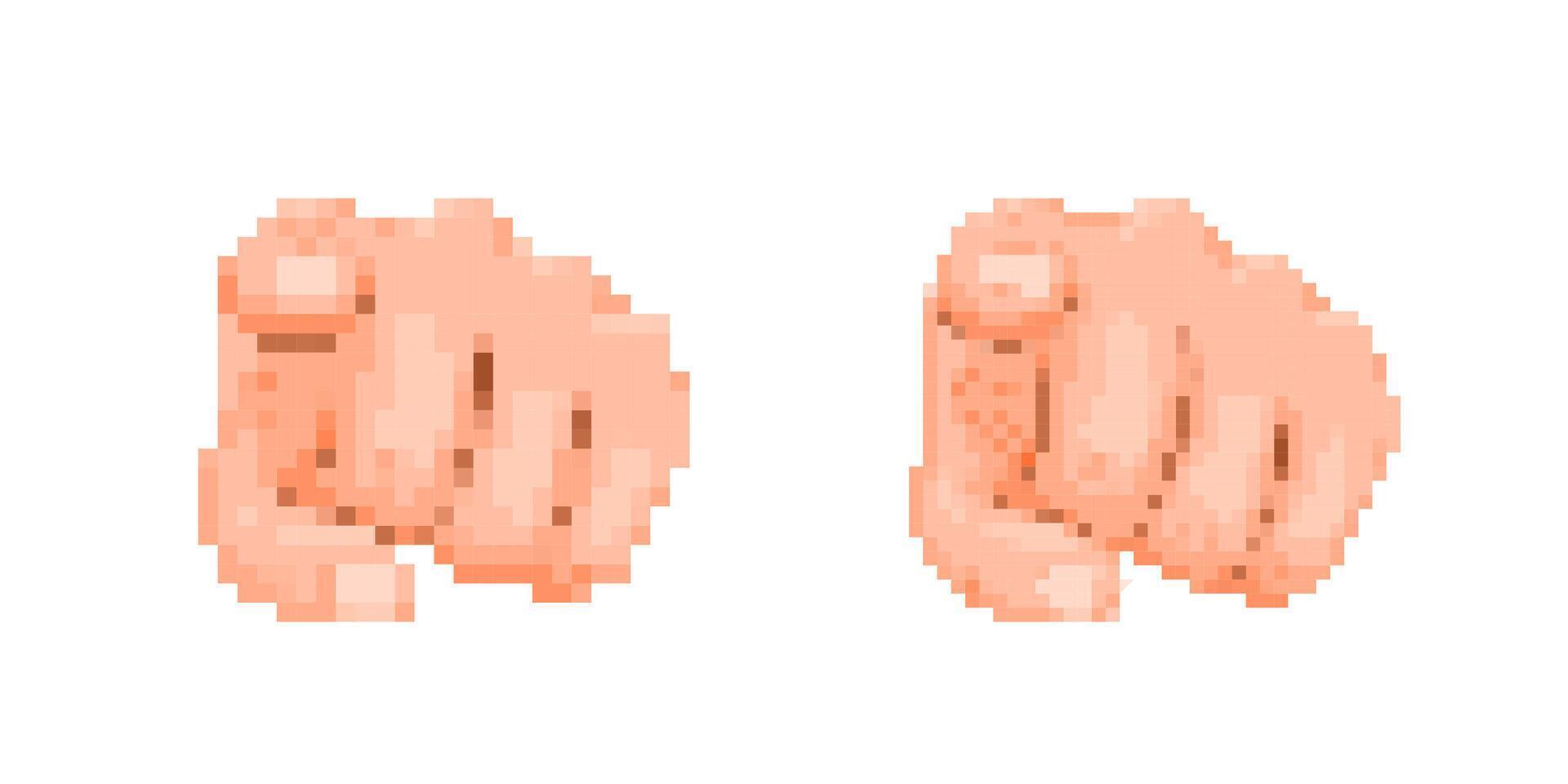 Mosaic pixel art icons of expressive hands in classic retro 8 bit style vector