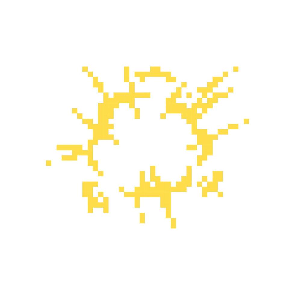 Mosaic pixel style yellow burst icon in retro 8 bit design expressing energy and impact vector