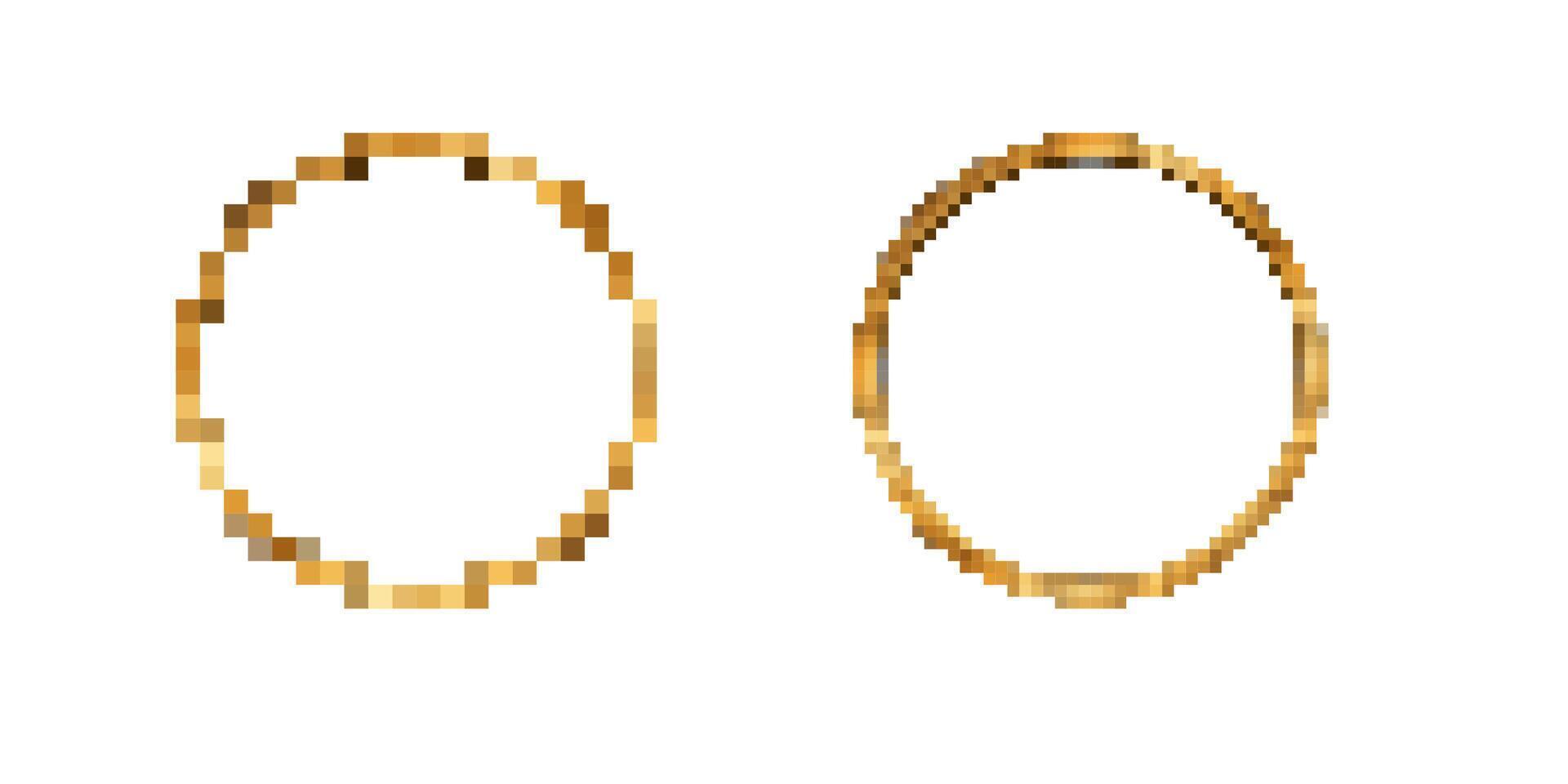 Mosaic style pixelated golden rings icon in retro game design for digital art projects vector