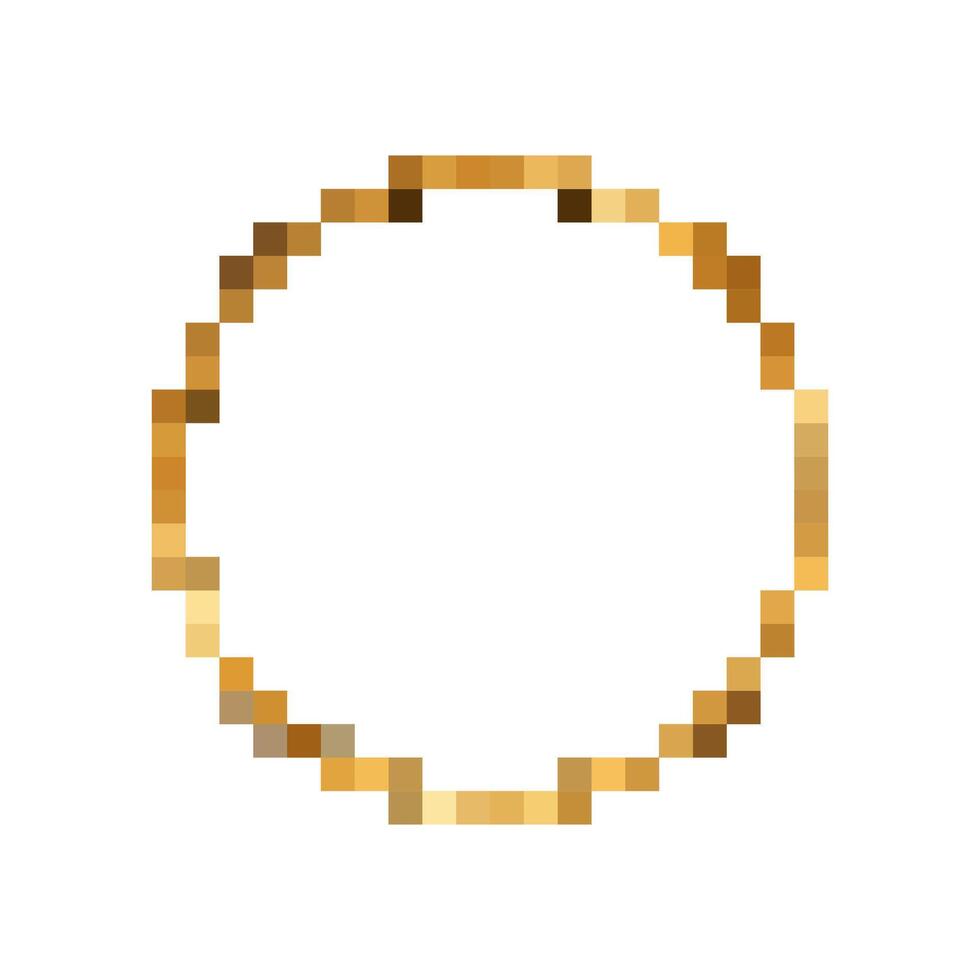 Mosaic pixel art golden ring icon in retro 8 bit style for vintage game and ui design vector
