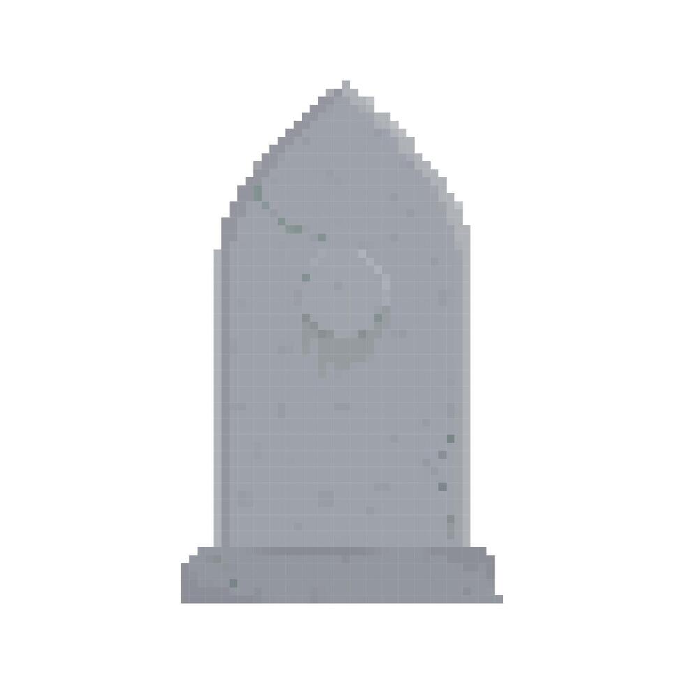 Mosaic pixel art tombstone icon in retro 8 bit style for nostalgic game design vector