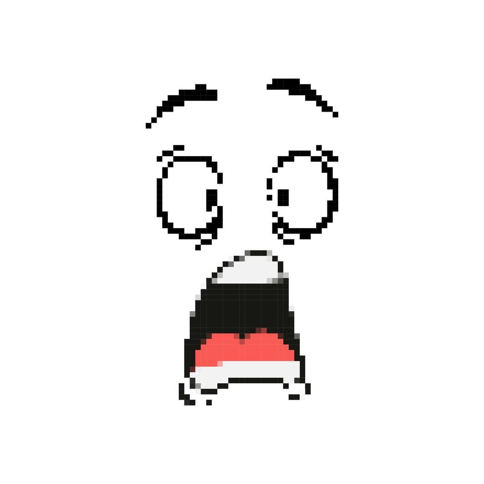 Mosaic pixel art emoji face with surprised expression capturing shocked and wide-eyed look vector