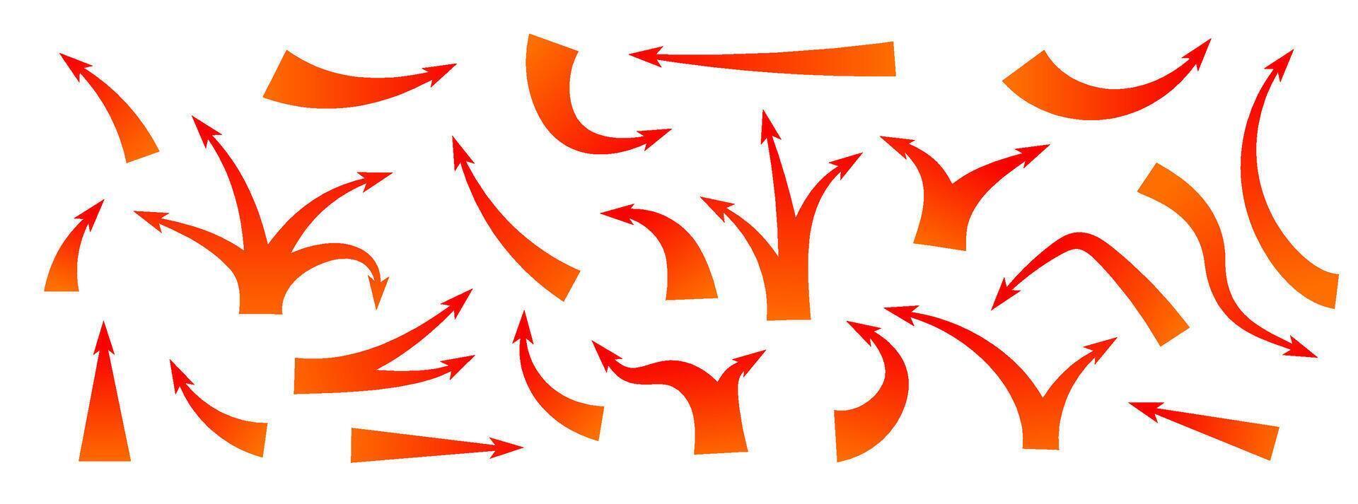 Curved and straight war arrows indicating strategy and movement in shades of red and orange vector