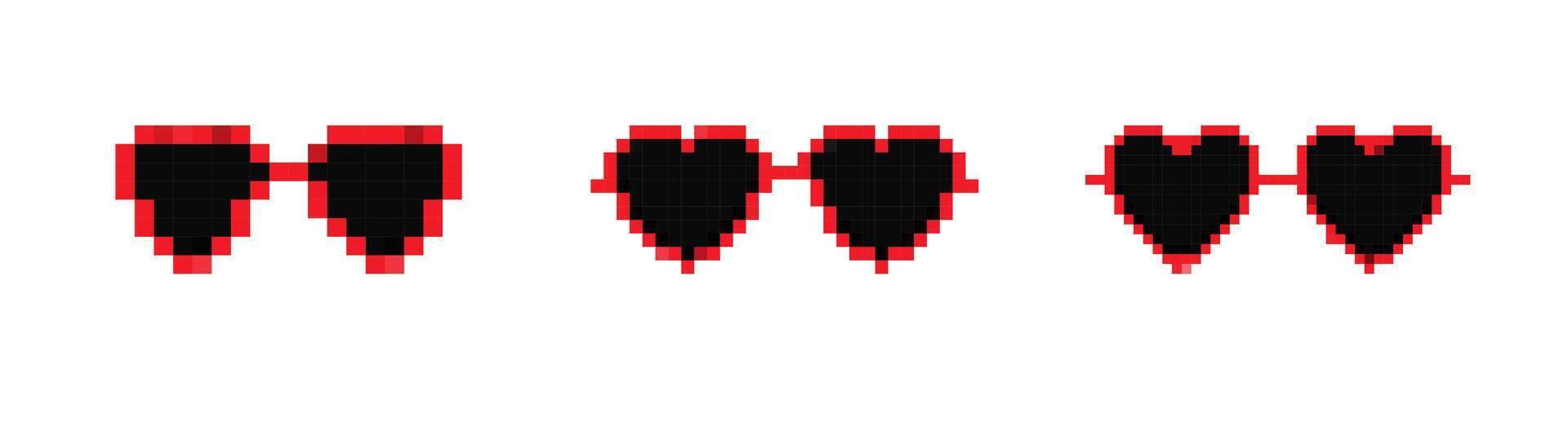 Mosaic style pixel art hearts glasses from classic retro games vector