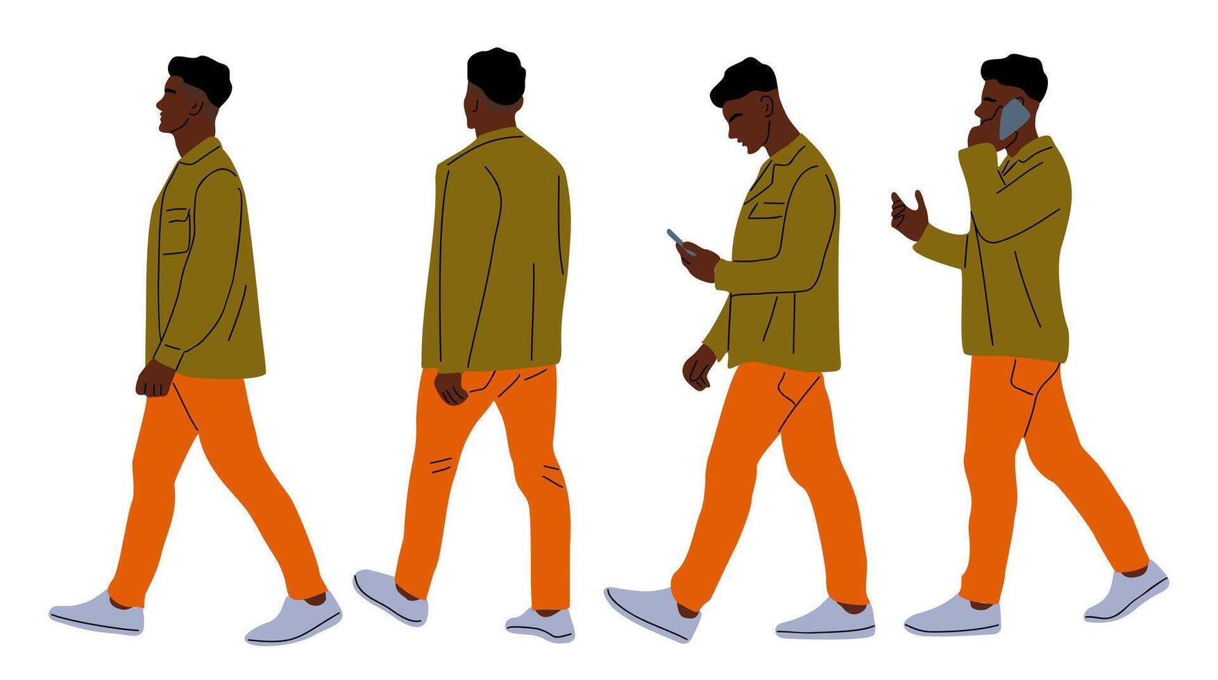 Man walking and using a phone vector