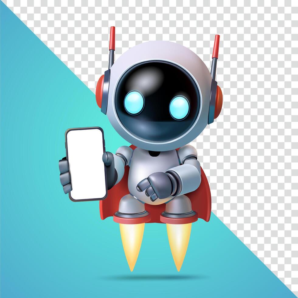 robot holding smartphone vector