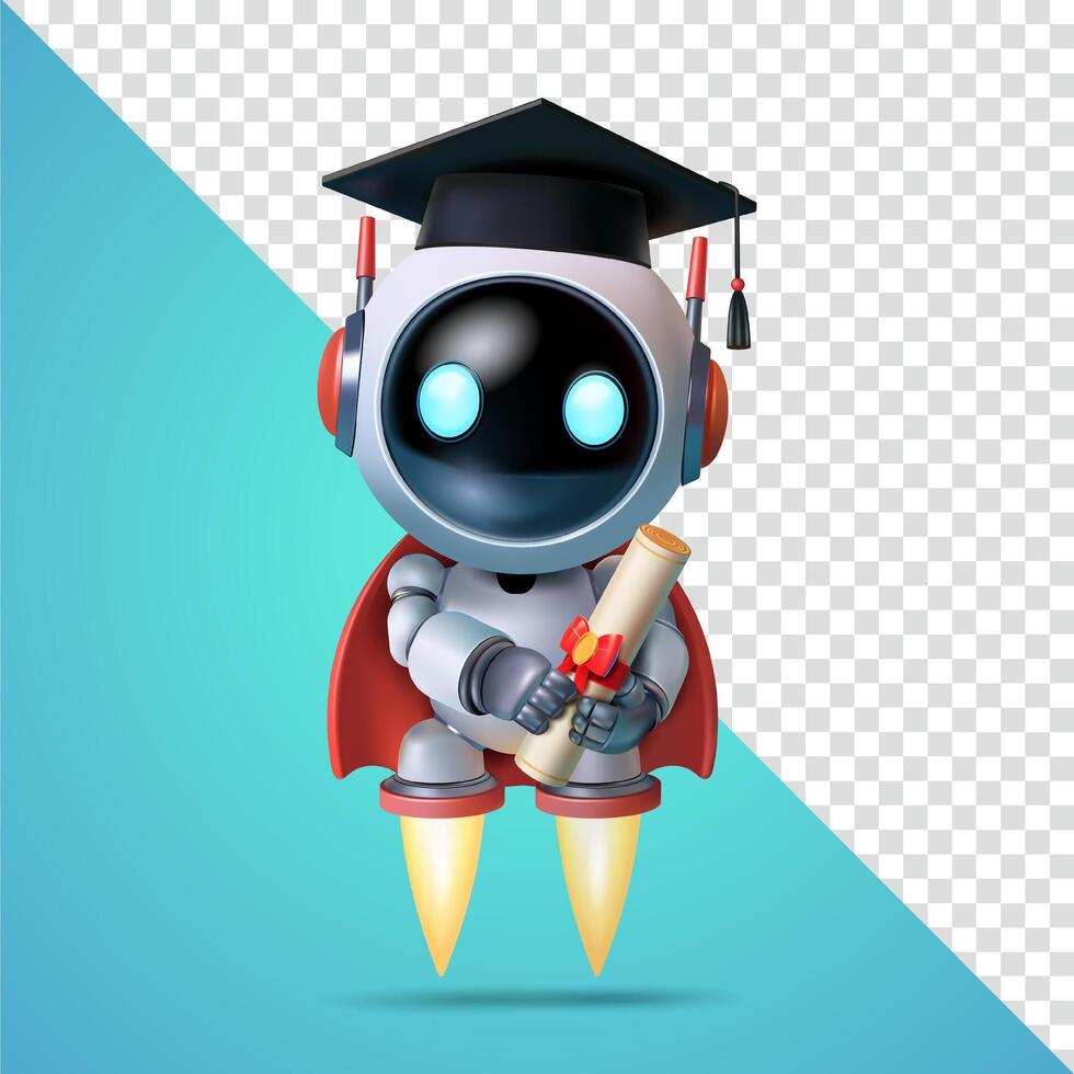 graduation robot holding a diploma vector