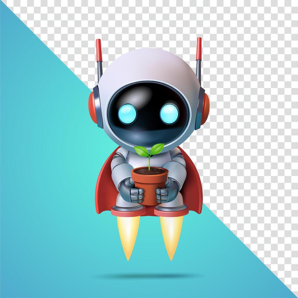 Robot holding a plant in a pot vector