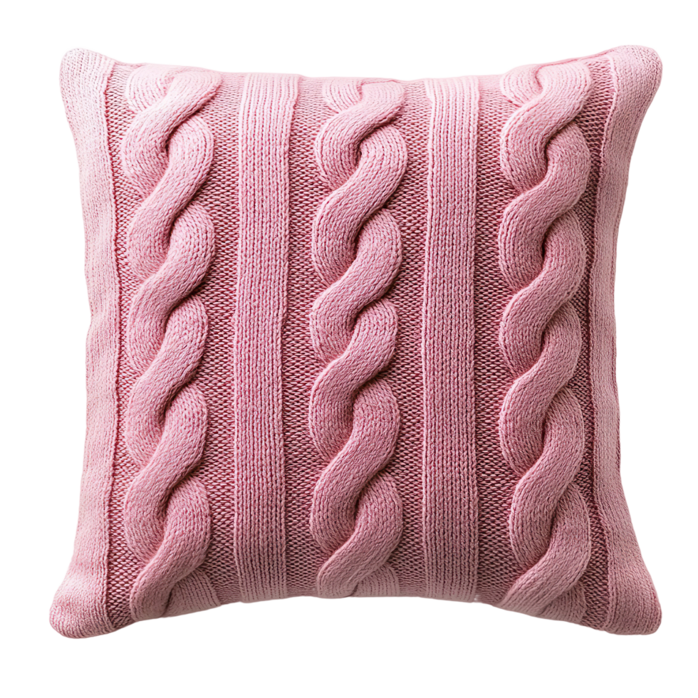Pink Knitted Decorative Throw Pillow with Soft Textured Fabric png