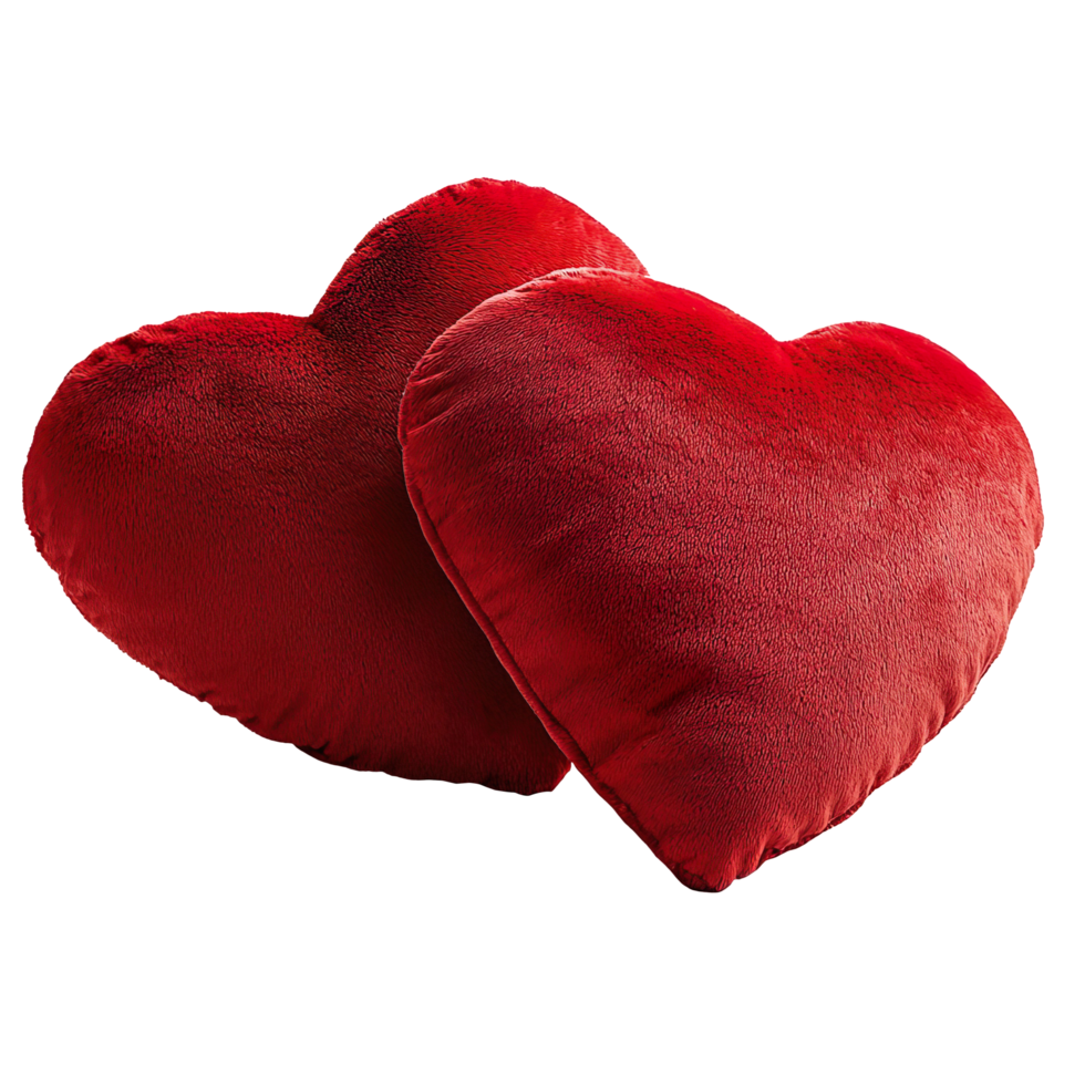 Two plush red heart shaped pillows symbolizing love and romance png