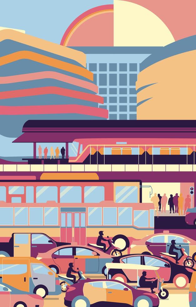 Colorful urban transportation illustration vector